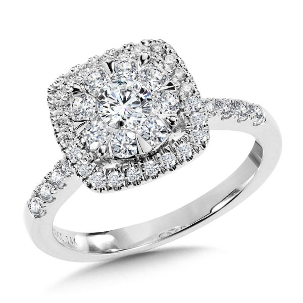 Cushion-Shaped Halo & Cluster Diamond Mirage Engagement Ring (1.00 ctw)