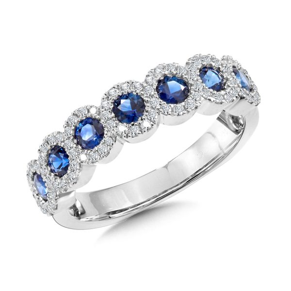 7-Stone Blue Sapphire & Diamond Halo Anniversary Band