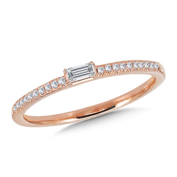 14K Rose Gold Baguette Diamond Stackable Band