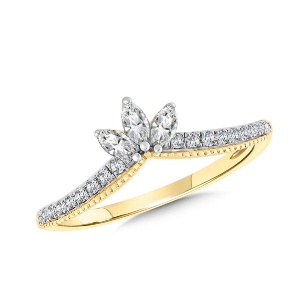 Milgrain-Beaded and Marquise-Accented Diamond Chevron Band