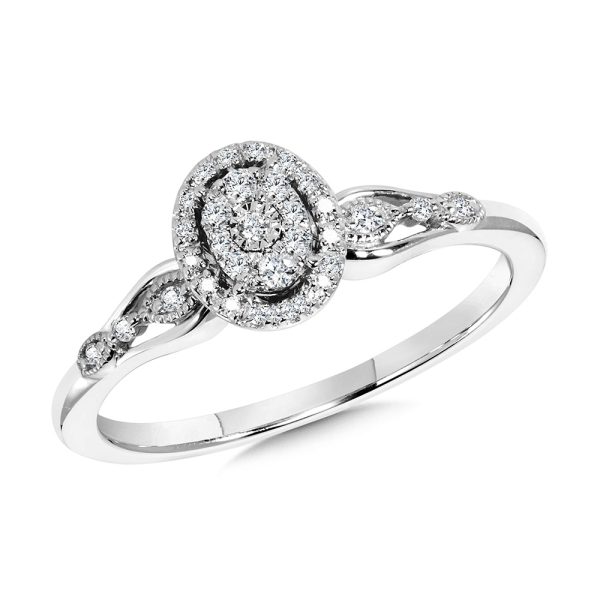 10K Oval-Shaped, Tapered & Split Shank Double Halo Diamond Promise Ring