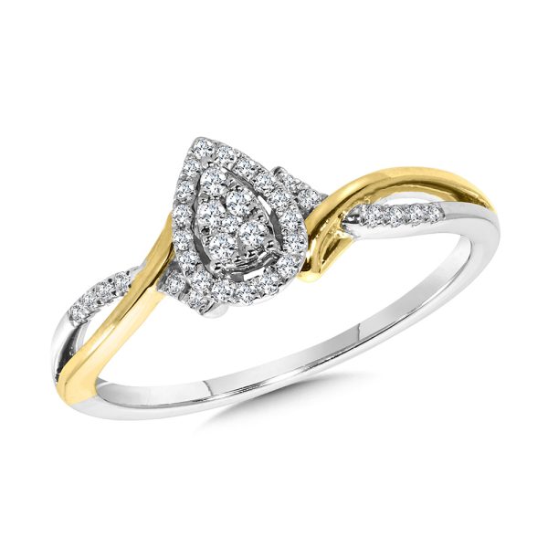 10K Pear-Shaped, Two-Tone crisscross Diamond Halo Promise Ring