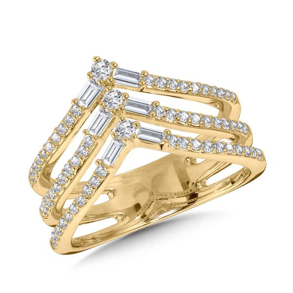 Statement Three-Row Baguette Diamond Chevron Band