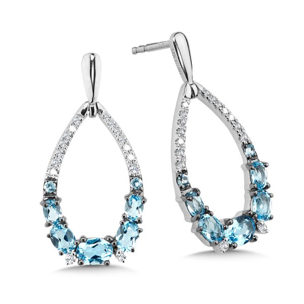 Graduating Swiss Blue Topaz & Diamond Teardrop Earrings