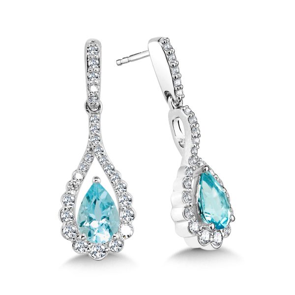 Pear-Cut Aquamarine & Graduating Diamond Bypass Teardrop Earrings