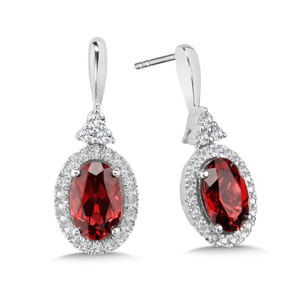 Oval-Cut Garnet & Diamond Halo Earrings