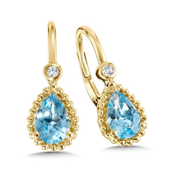 Milgrain-Beaded Pear-Cut Swiss Blue Topaz & Diamond Earrings