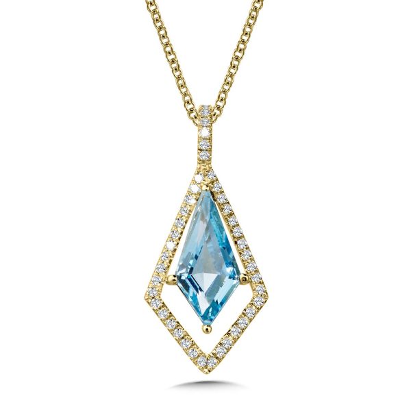 Kite-Cut Swiss Blue Topaz & Diamond Halo Pendant