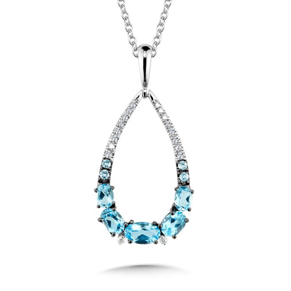 Graduating Swiss Blue Topaz & Diamond Teardrop Pendant