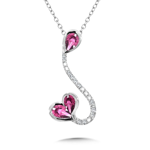 Pear-Cut Pink Sapphire & Diamond Asymmetrical Heart Pendant