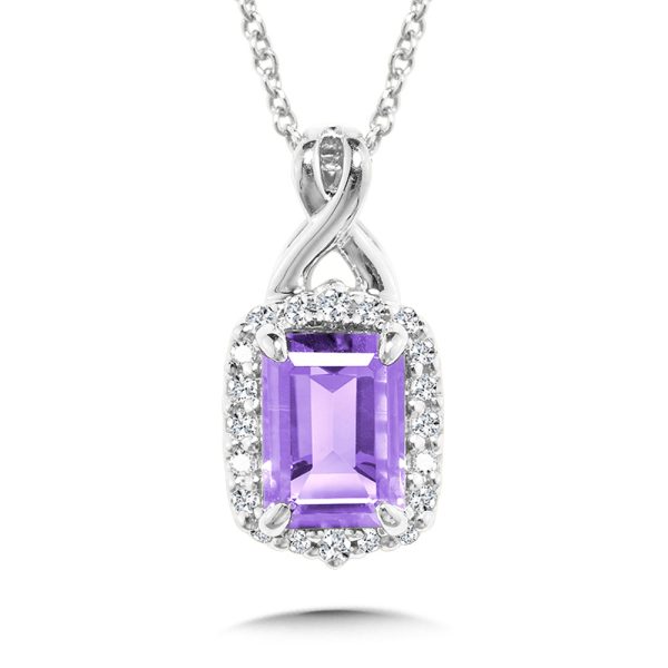 Emerald Cut Amethyst & Diamond Halo Crisscross Pendant