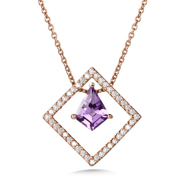 Floating Kite-Cut Amethyst & Square Diamond Framed Pendant