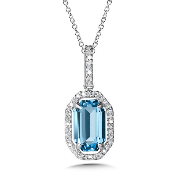 Octagon-Cut Swiss Blue Topaz & Diamond Halo Pendant