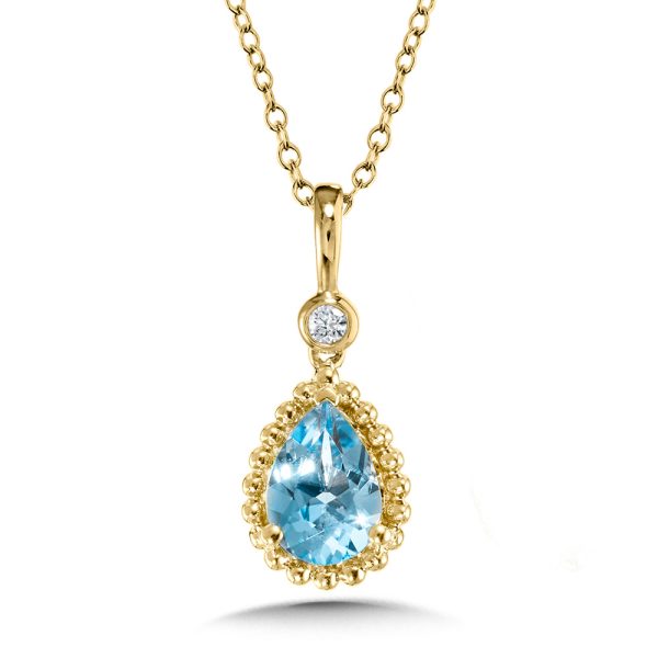 Milgrain-Beaded Pear-Cut Swiss Blue Topaz & Diamond Necklace