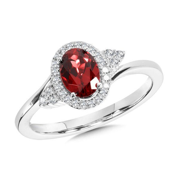 Oval-Cut Garnet & Diamond Bypass Halo Ring