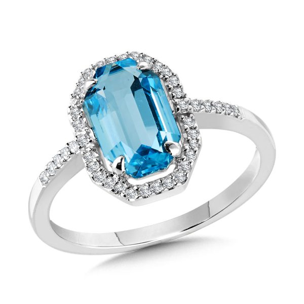 Octagon-Cut Swiss Blue Topaz & Diamond Halo Ring