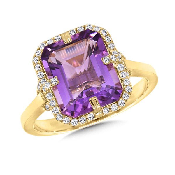 Radiant Cut Amethyst & Diamond Halo Cocktail Ring