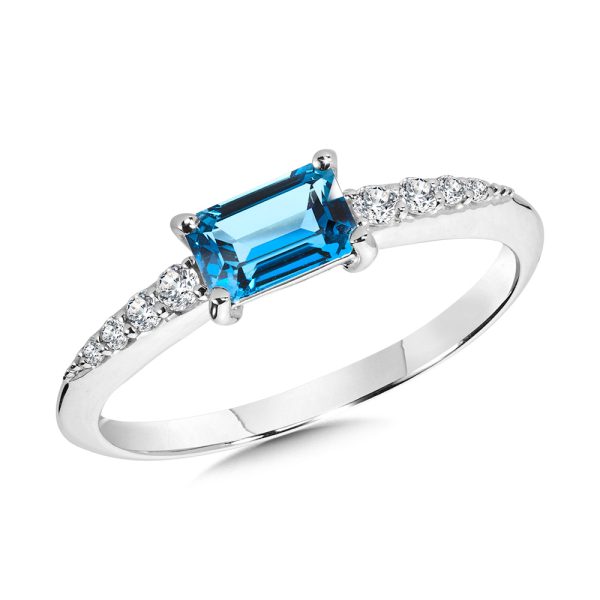 Baguette Cut London Blue Topaz & Graduating Diamond Ring