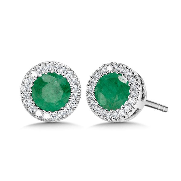 Emerald & Diamond Halo Stud Earrings