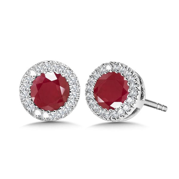 Ruby & Diamond Halo Stud Earrings