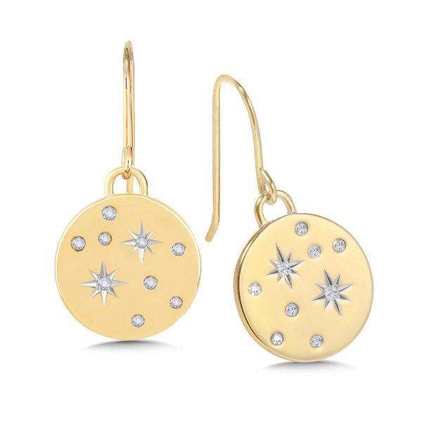 10K Flat & Round Tailored Tags Scattered Flush-Set Diamond & Star Earrings