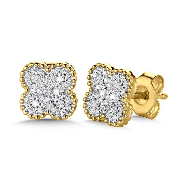 Milgrain-Beaded & Pave Diamond Klover Stud Earrings