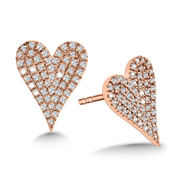 10K Pave Diamond Heart Stud Earrings