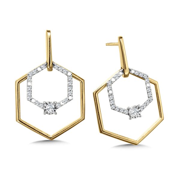 10K Double Hexagon Dangling Diamond Earrings