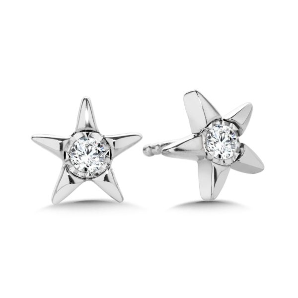 Sterling Silver Diamond Star Stud Earrings