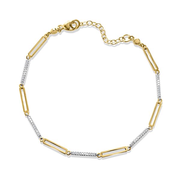 10K Two Tone Diamond Paperclip Loops Bracelet