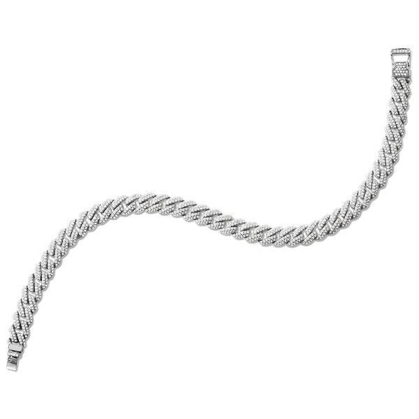 14K White Gold Cuban Link-n-Love Pave-Set Diamond Bracelet (2.00 ctw)