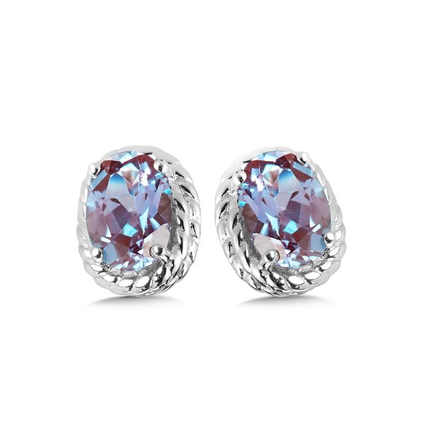 Sterling Silver Created Alexandrite Stud Earrings