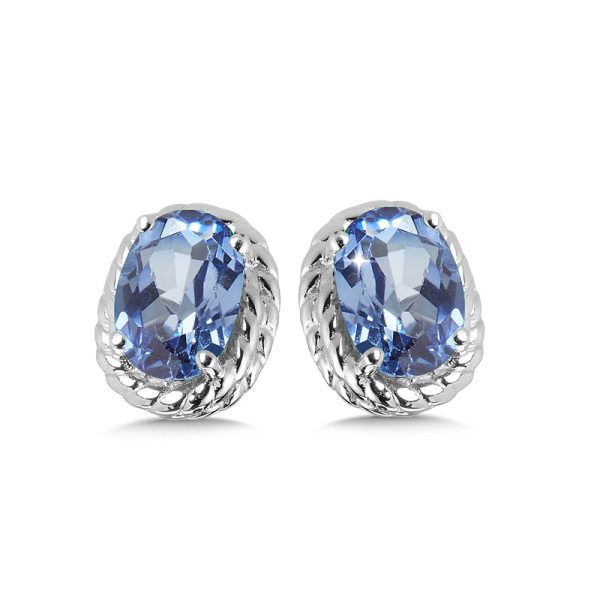 Sterling Silver Created Blue Sapphire Stud Earrings