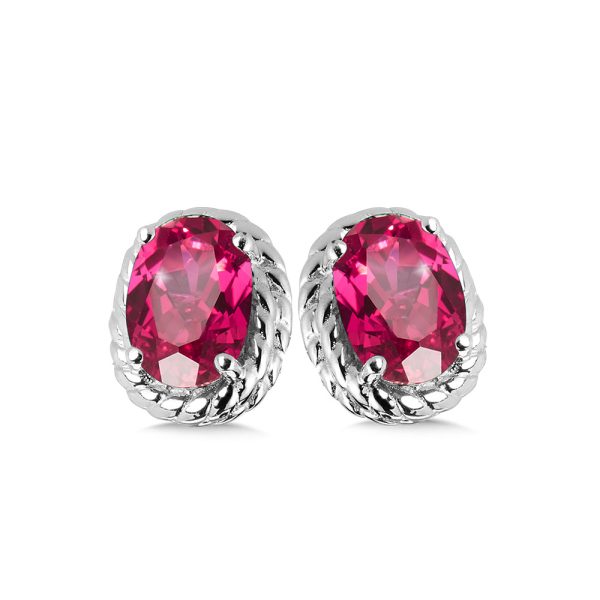 Sterling Silver Created Ruby Stud Earrings