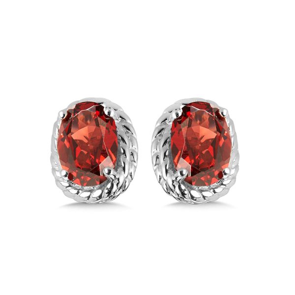 Sterling Silver Garnet Stud Earrings