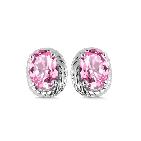 Sterling Silver Created Pink Sapphire Stud Earrings