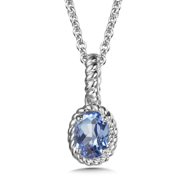 Sterling Silver Created Blue Sapphire Pendant