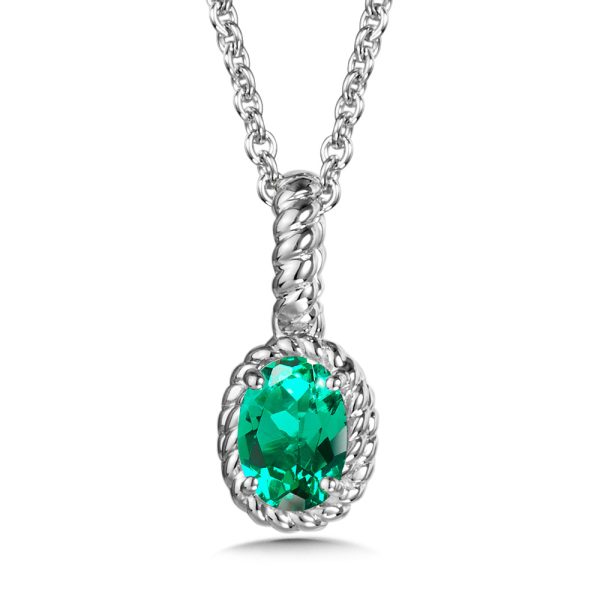 Sterling Silver Created Emerald Pendant