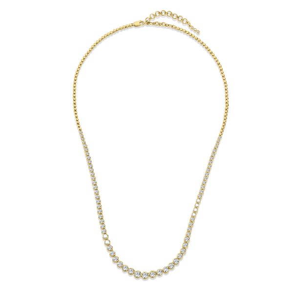 Bezel-Set Graduating Diamond Tennis Necklace