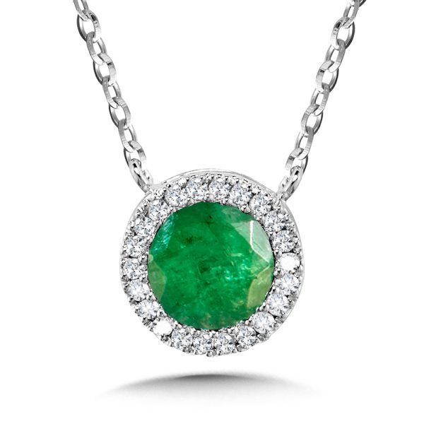 Emerald & Diamond Halo Pendant