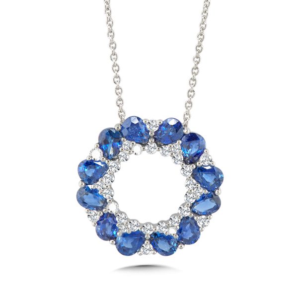 Pear-Cut Blue Sapphire & Diamond Circle Pendant