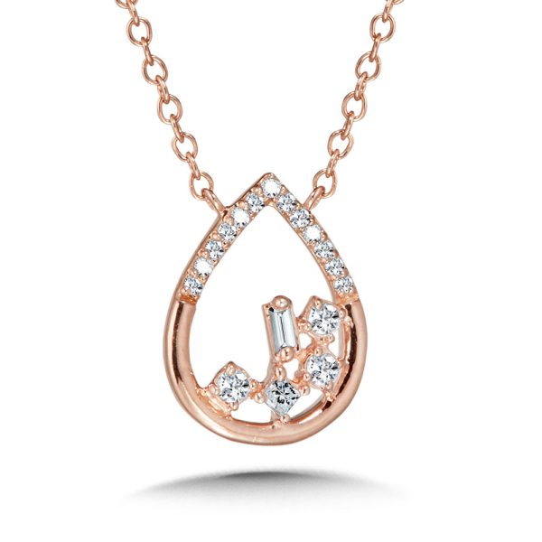 10K Rose Gold Diamond Cluster Pear Pendant