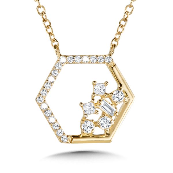 10K Yellow Gold Diamond Cluster Hexagon Pendant