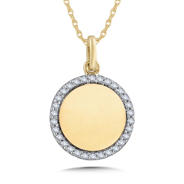 10K Flat & Round Tailored Tags Diamond Halo Pendant