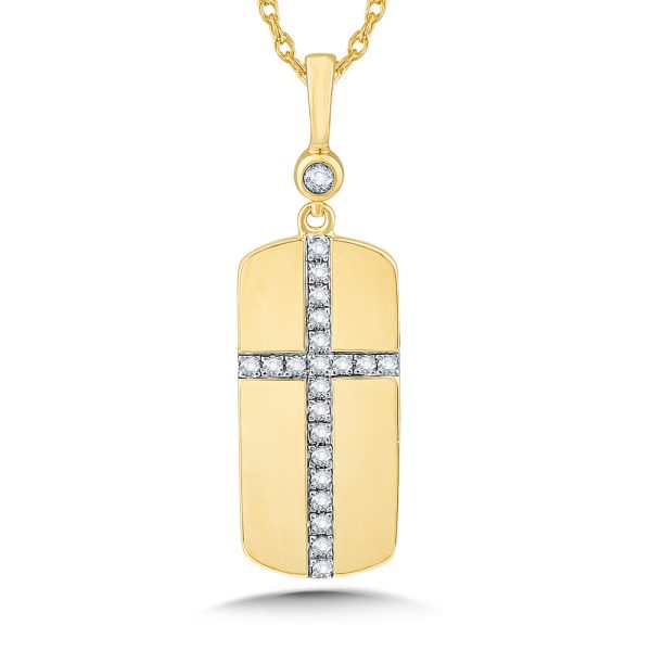 10K Flat Dog Tag-Shaped Tailored Tags Diamond Cross Pendant