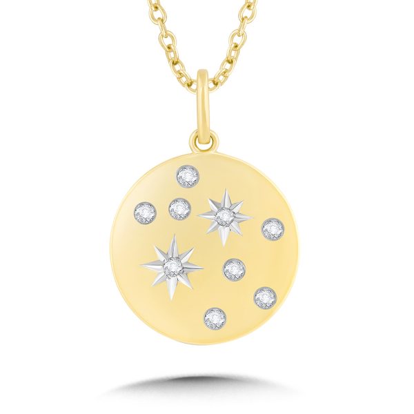 10K Flat & Round Tailored Tags Scattered Flush-Set Diamond & Star Pendant