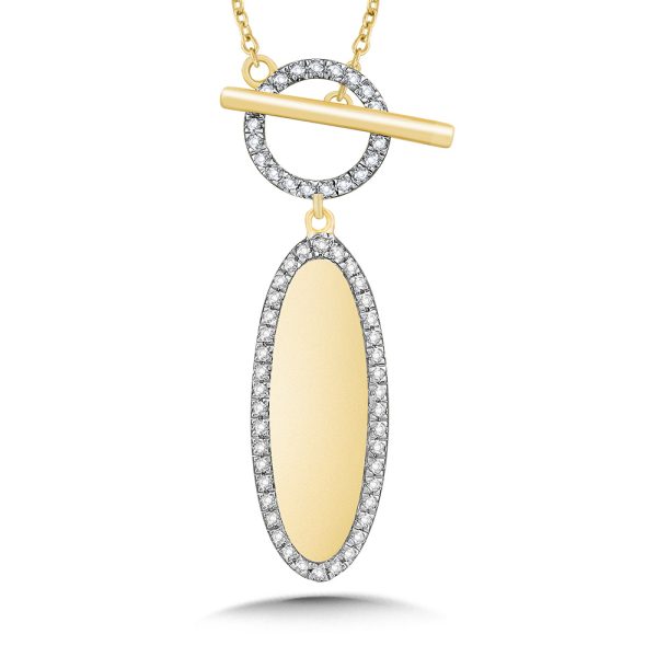 Flat & Oval-Shaped Tailored Tags Diamond Halo Pendant w/ Toggle Clasp & Diamond Links