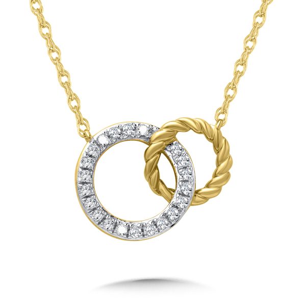 10K Interlocking Diamond & Rope-Texture Circle Pendant