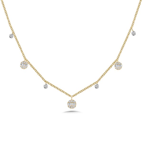 Three Round Baguette Clusters & Four Bezel-Set Diamond Pendant Layering Necklace