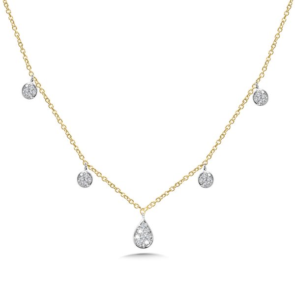 Pear-Shaped Center &  Round Bezel-Set Cluster Pave Diamond Pendant Layering Necklace